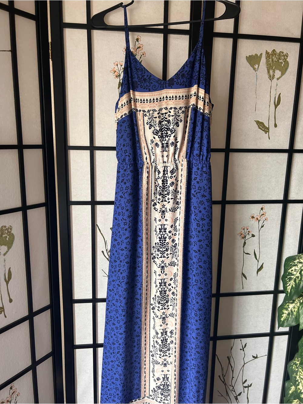 Collective Concepts Blue and Cream Boho Maxi Dress